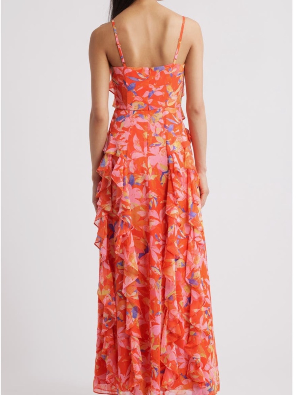 Eliza J Coral Multi Floral Ruffled Maxi Dress New With Tags size 6 - Picture 3 of 13